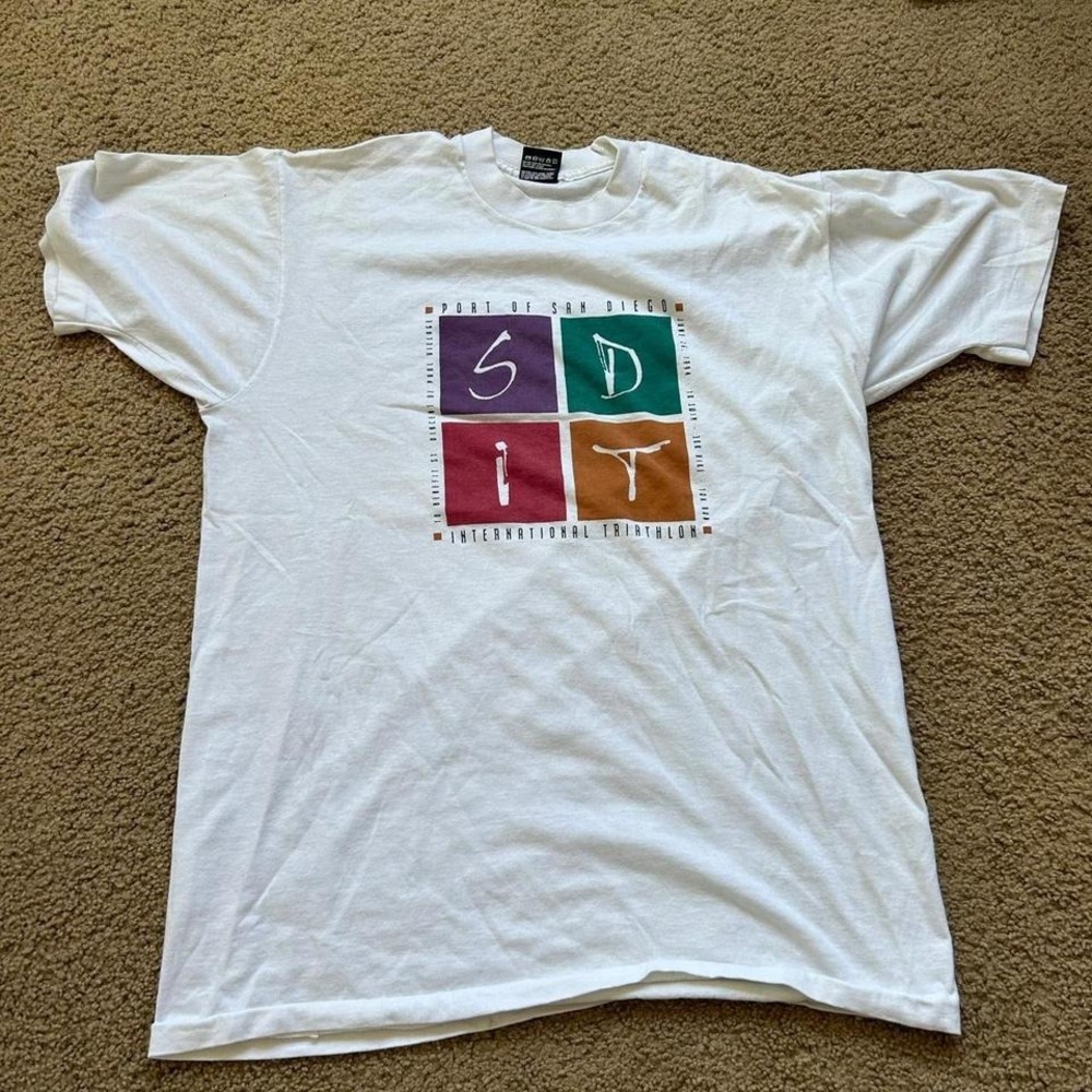 White 1994 vintage Port of San Diego International‎ Triathalon tee